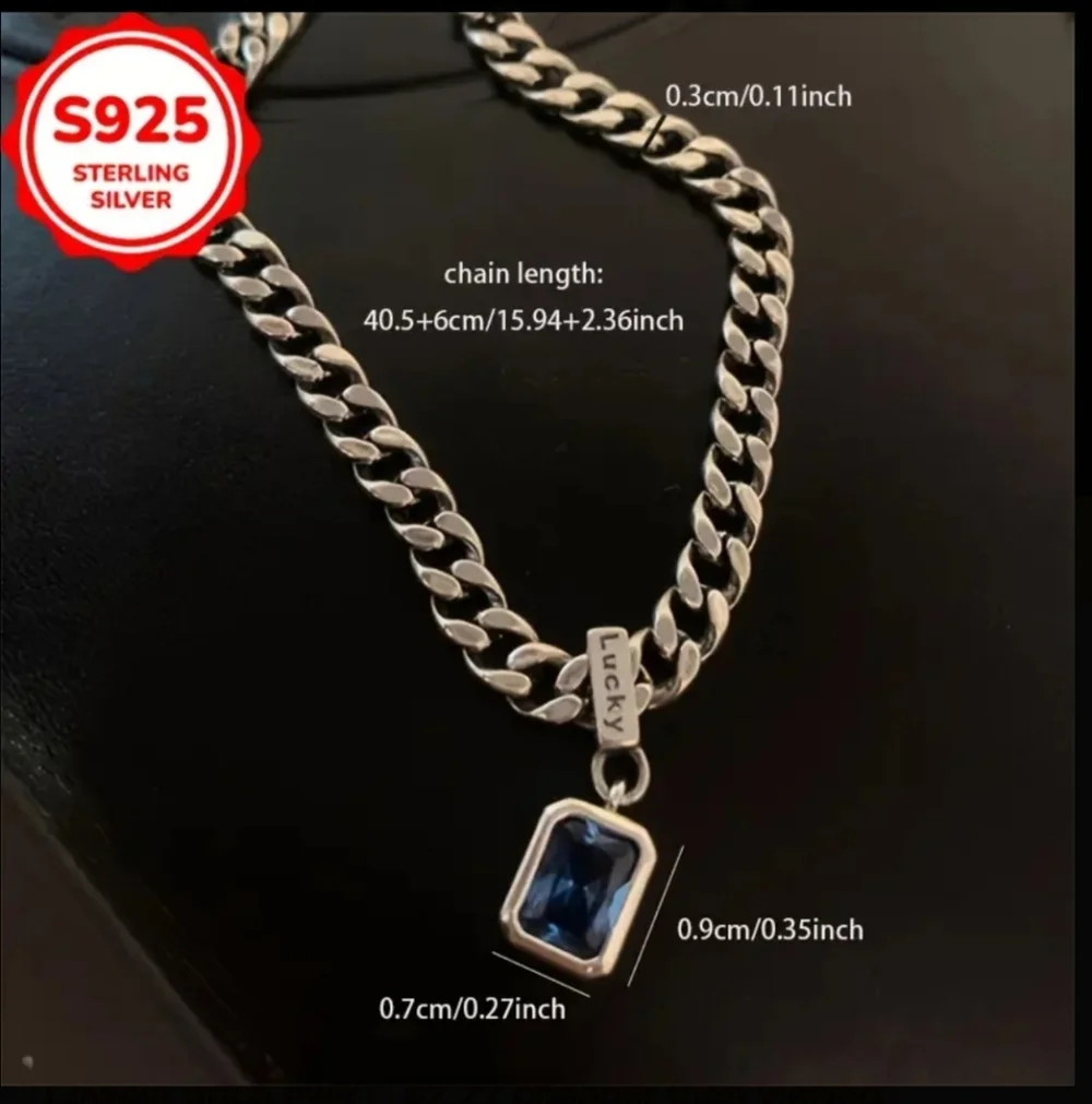 Hip Hop Chain Necklace with Blue Pendant